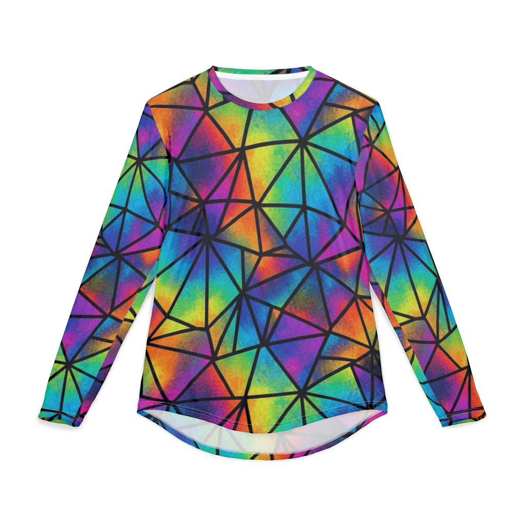 Men's Rainbow Geometric Long Sleeve UV Shirt — Vibrant Prism All-Over Print