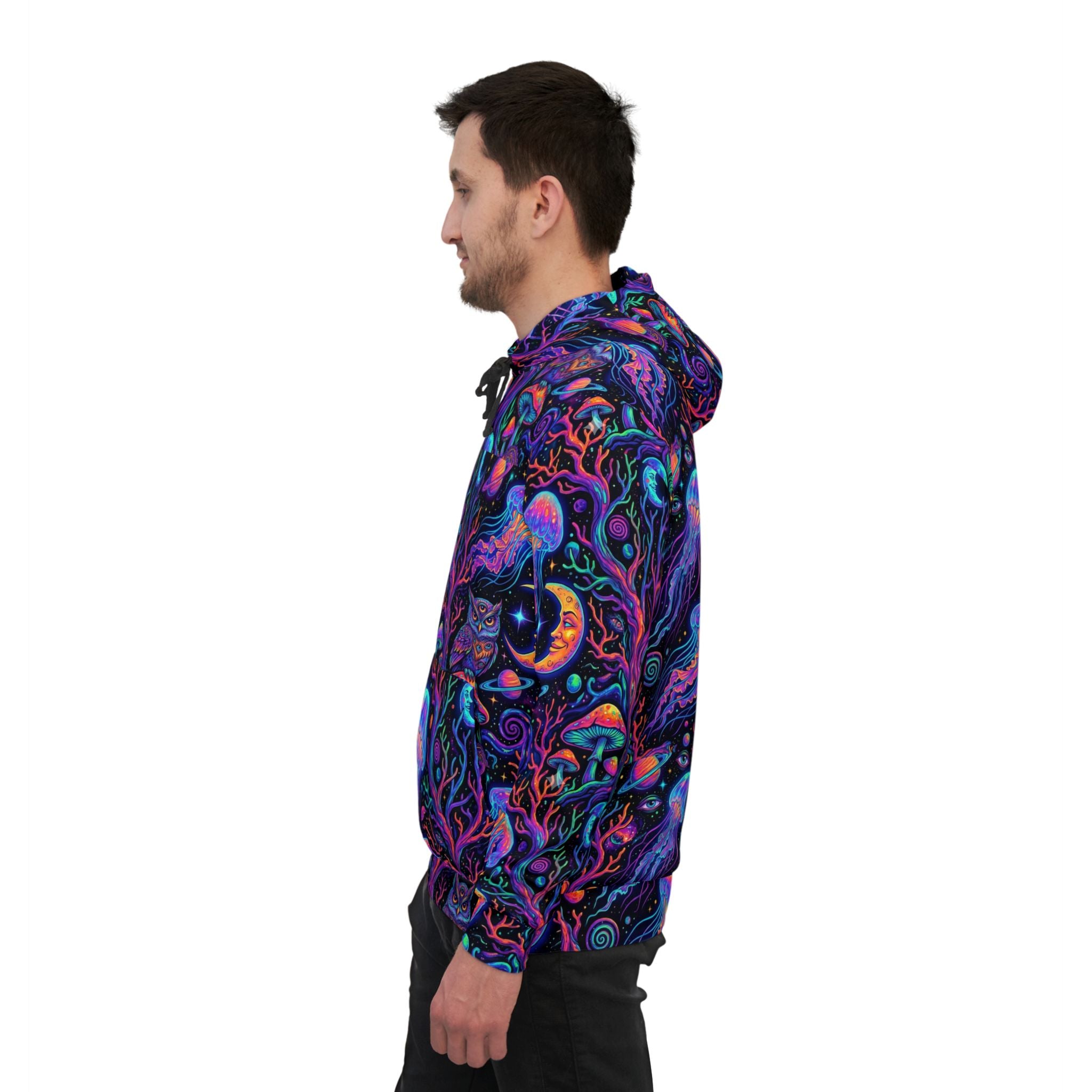 Neon Ocean Dream Athletic Hoodie — Psychedelic Jellyfish & Moon All-Over Print