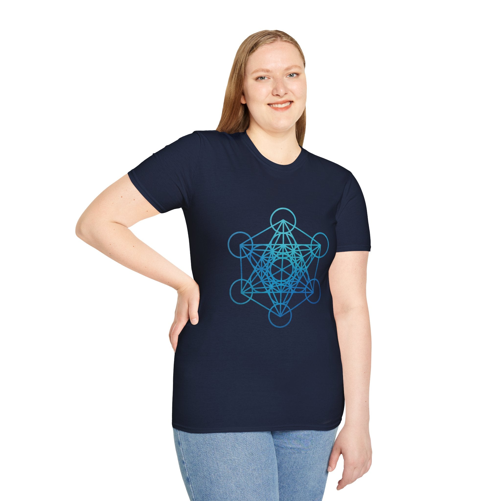 Geometric Spiritual T-Shirt, Metatron's Cube Design, Unisex Softstyle Tee, Gift for Yoga Lovers, Meditation Attire, Spiritual Shirt