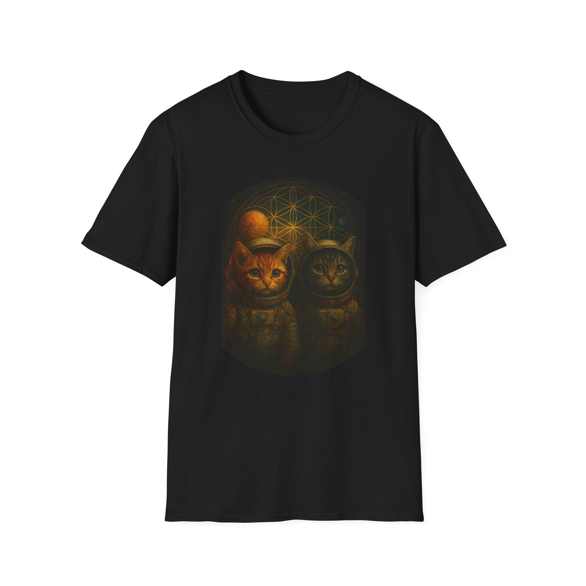 Cosmic Kitties Unisex T-Shirt, Softstyle Tee, Cat Lover Gift, Astrology Shirt, Unique Animal Apparel, Astronaut Cats Tee