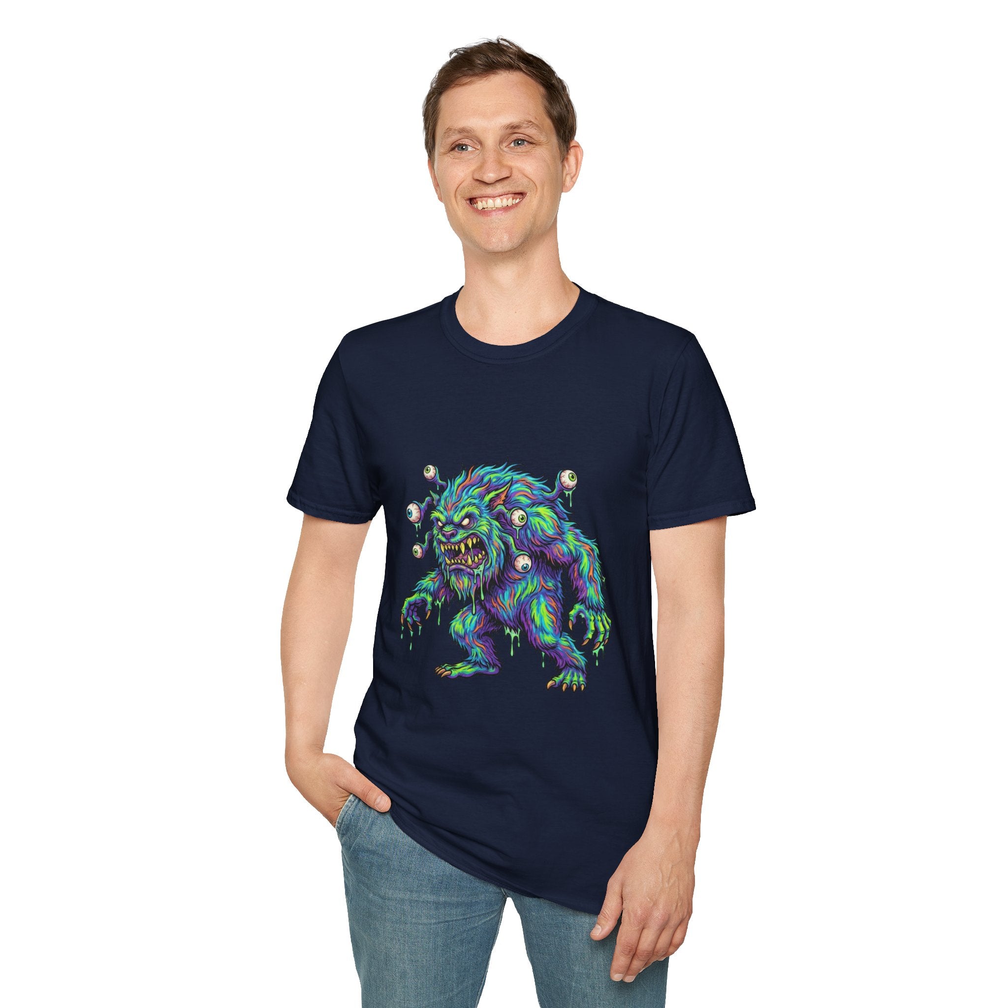Monster Graphic T-Shirt — Neon Cyclops Beast Horror Tee