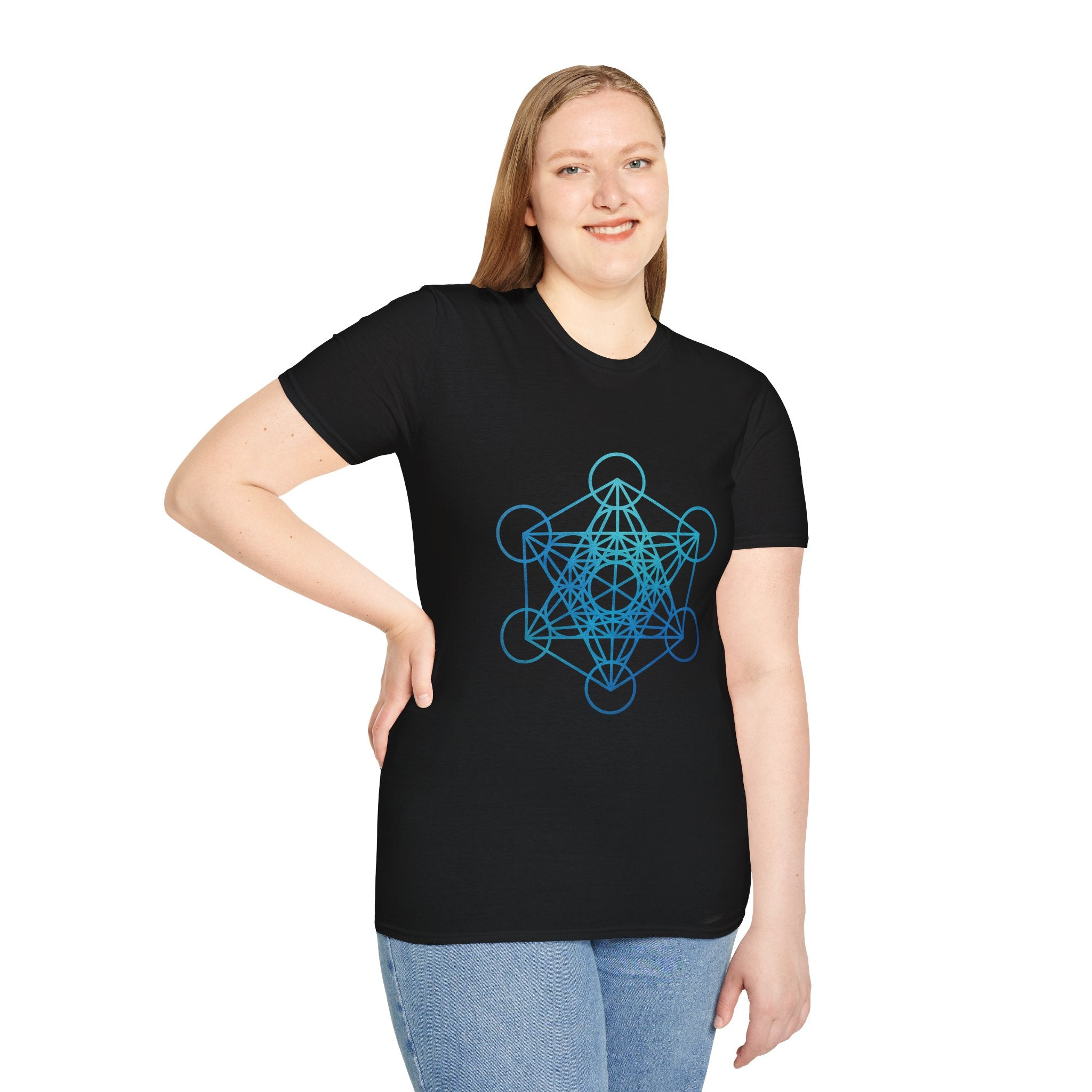Geometric Spiritual T-Shirt, Metatron's Cube Design, Unisex Softstyle Tee, Gift for Yoga Lovers, Meditation Attire, Spiritual Shirt