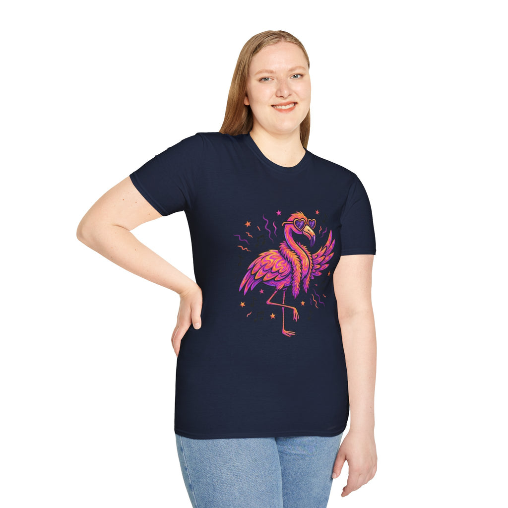 Neon Pink Flamingo Graphic T-Shirt — Retro 80s Vibe Casual Tee