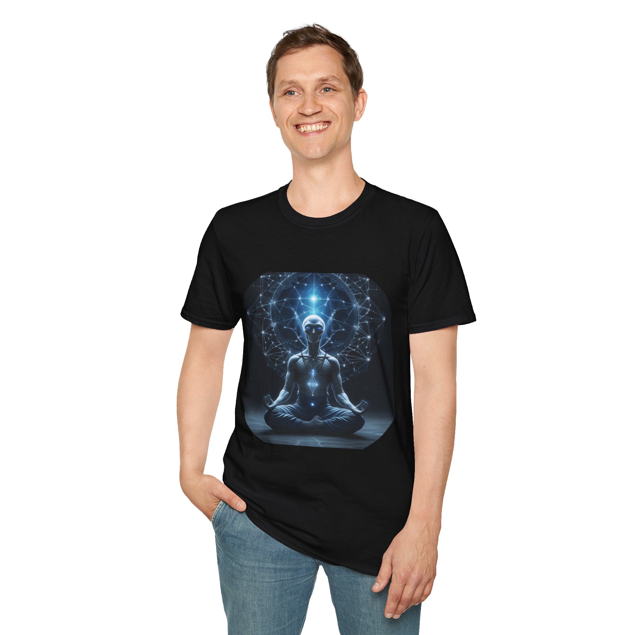Enlightened Alien, Mindfulness Shirt, Spiritual Gift, Yoga Apparel, Cosmic Design T-Shirt, Wellness Fashion