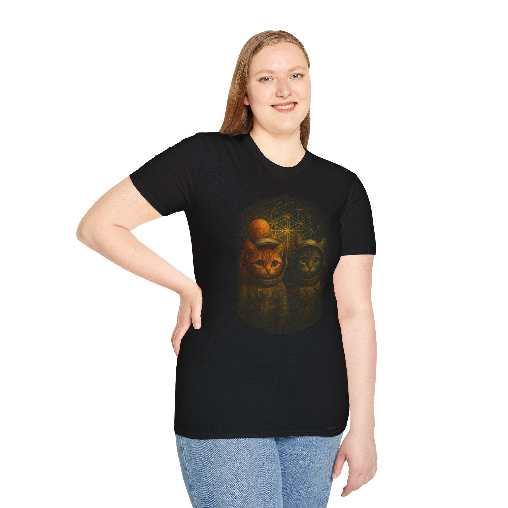 Cosmic Kitties Unisex T-Shirt, Softstyle Tee, Cat Lover Gift, Astrology Shirt, Unique Animal Apparel, Astronaut Cats Tee