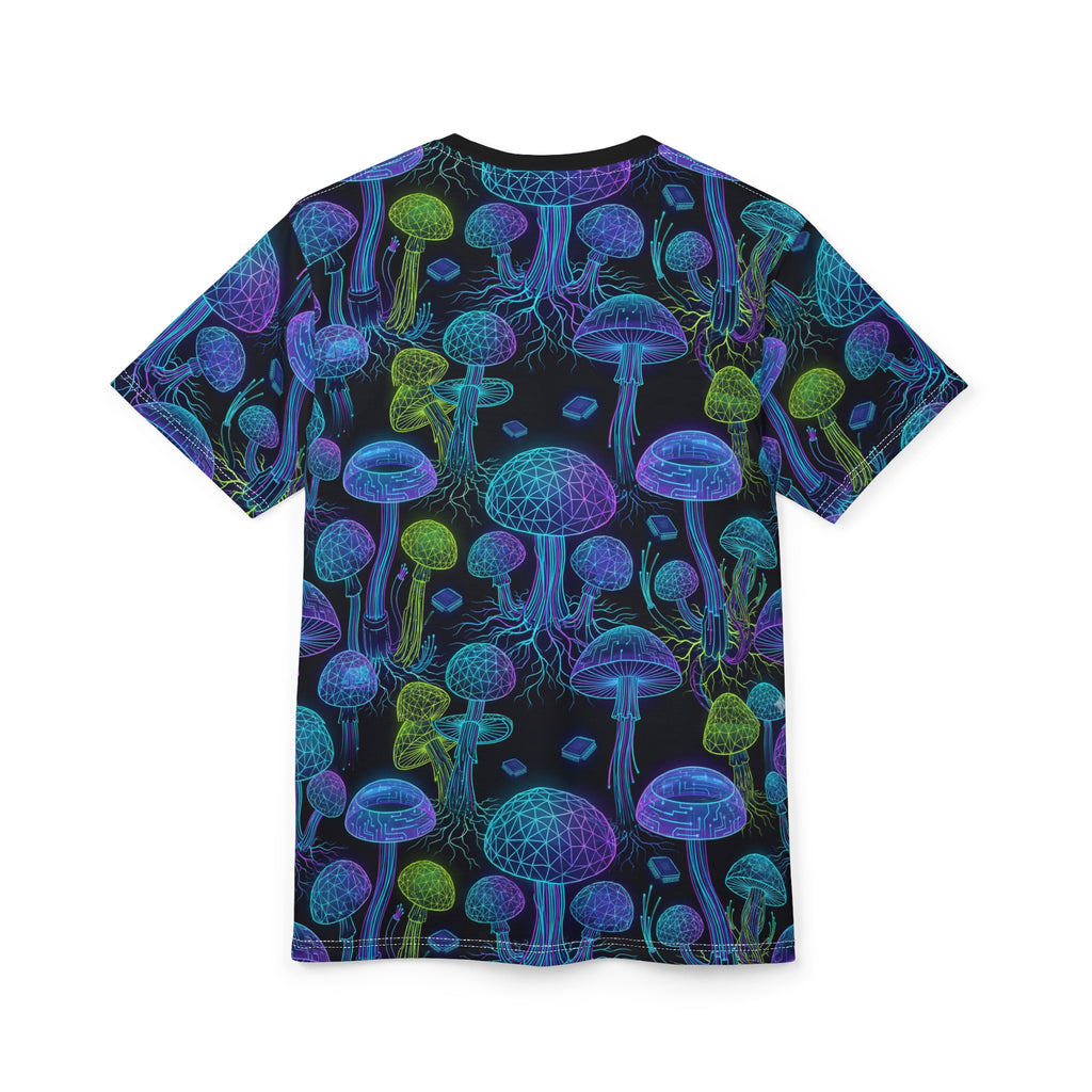Mushroom Glow Tee — Neon Psychedelic All-Over Print T-Shirt