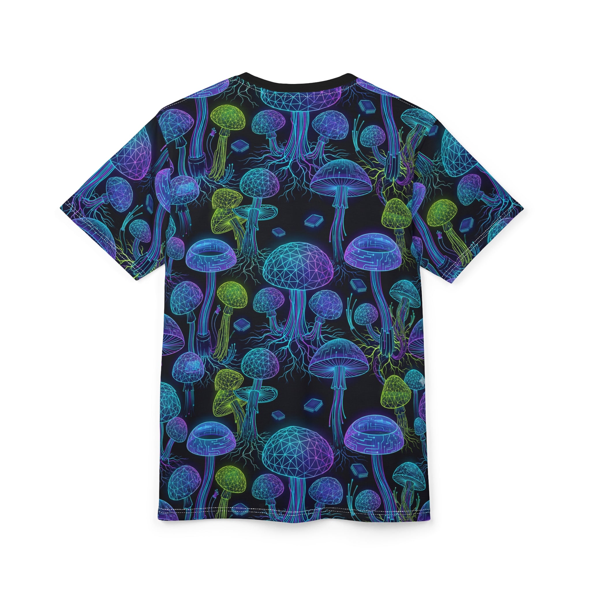 Mushroom Glow Tee — Neon Psychedelic All-Over Print T-Shirt