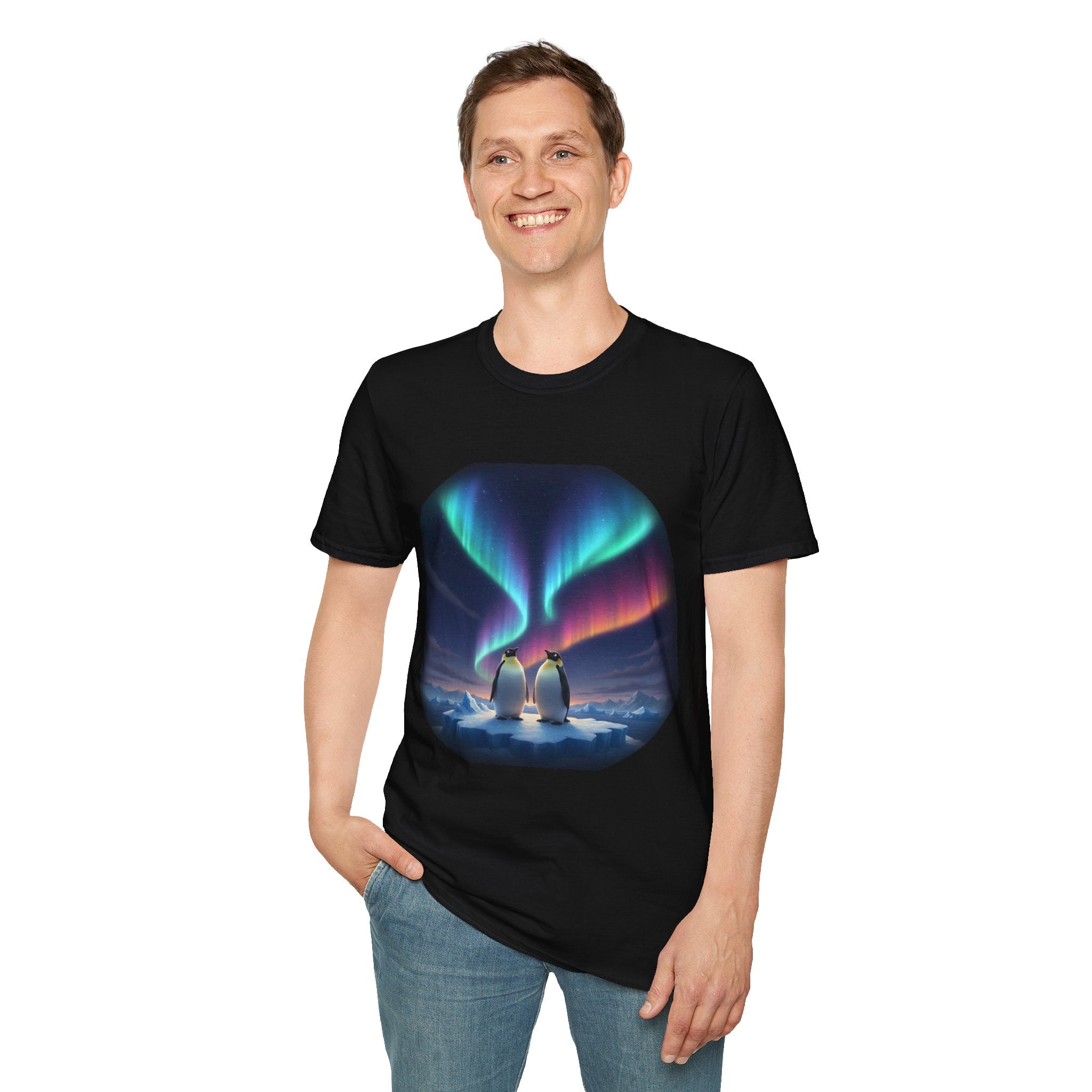 Aurora Penguin T-Shirt, Art Tee, Nature Lover Gift, Casual Wear, Summer Outfit, Animal Graphic Shirt