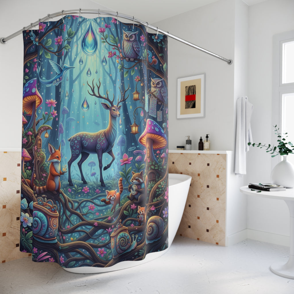 Whimsical Forest Shower Curtain with Enchanted Creatures