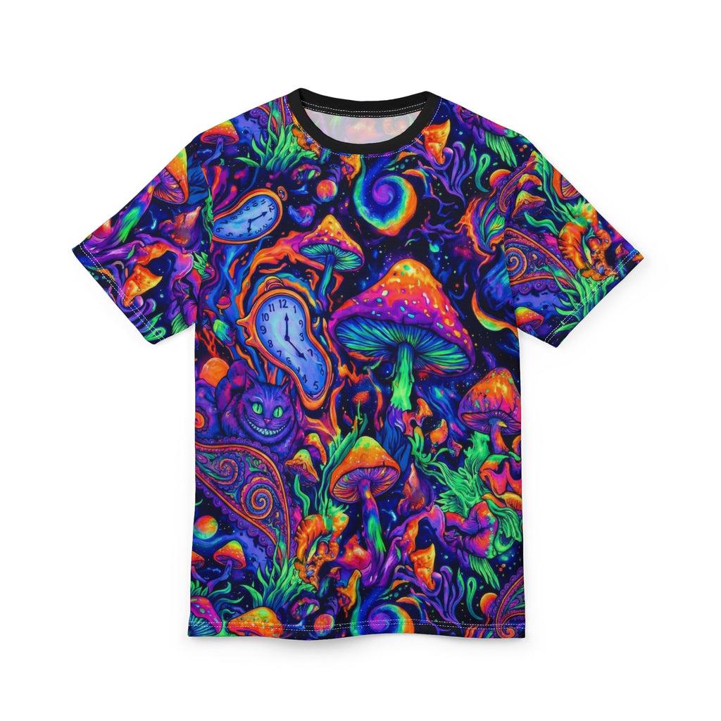 Psychedelic Mushroom All-Over Print Tee — Neon Trippy Fungi Shirt