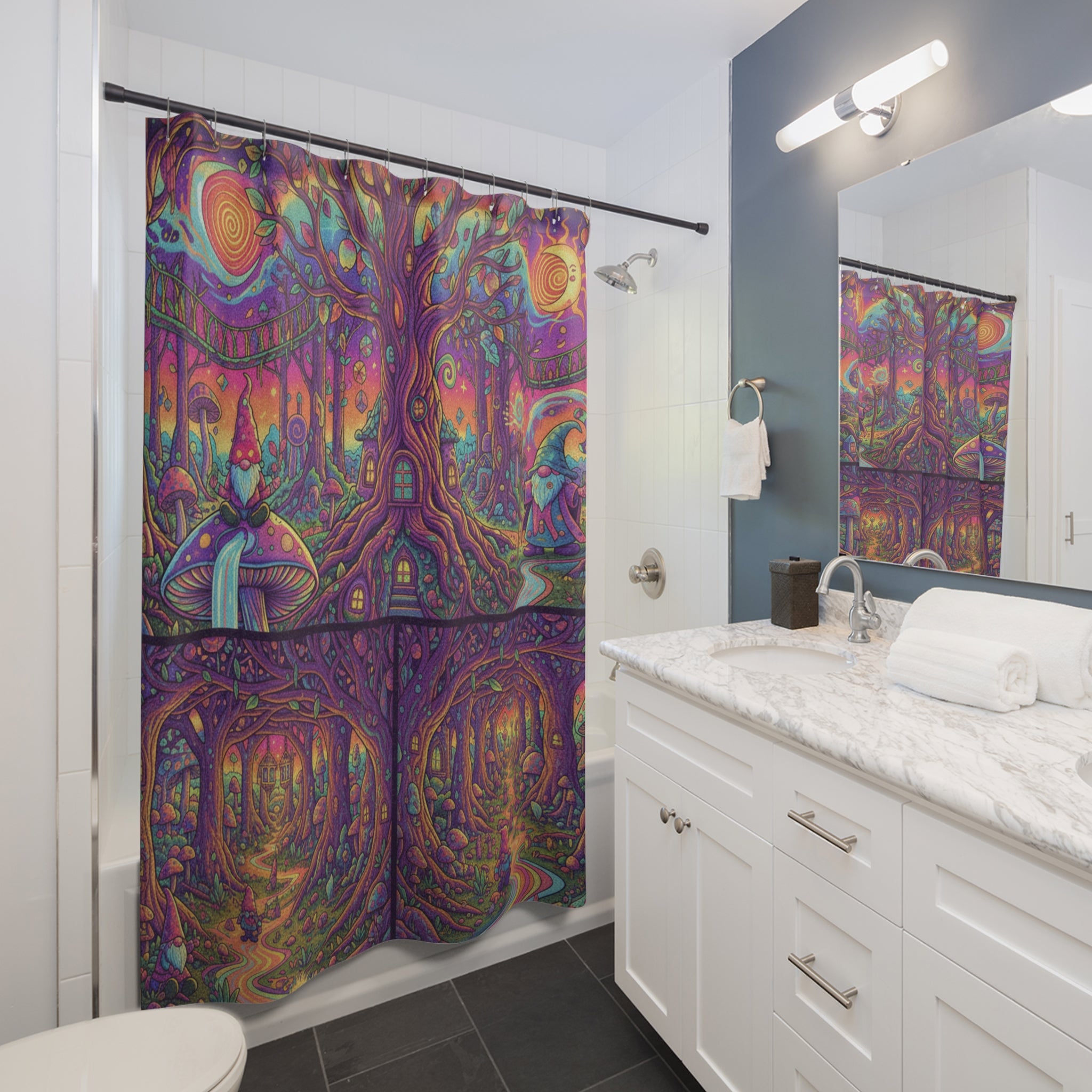 Trippy Forest Shower Curtain, Magical Bathroom Decor, Colorful Tree Design, Boho Style, Cozy Home Accessories