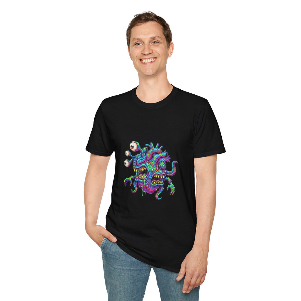 Monstrous Beholder Graphic T-Shirt — Neon D20 Fantasy RPG Monster Tee