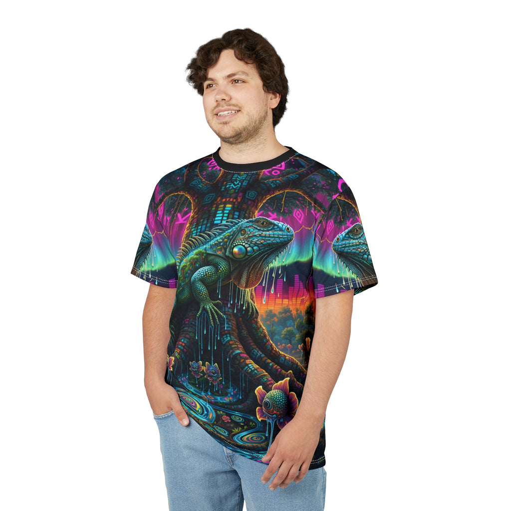 Psychedelic Iguana Tree Tee — Neon Fantasy All-Over Print