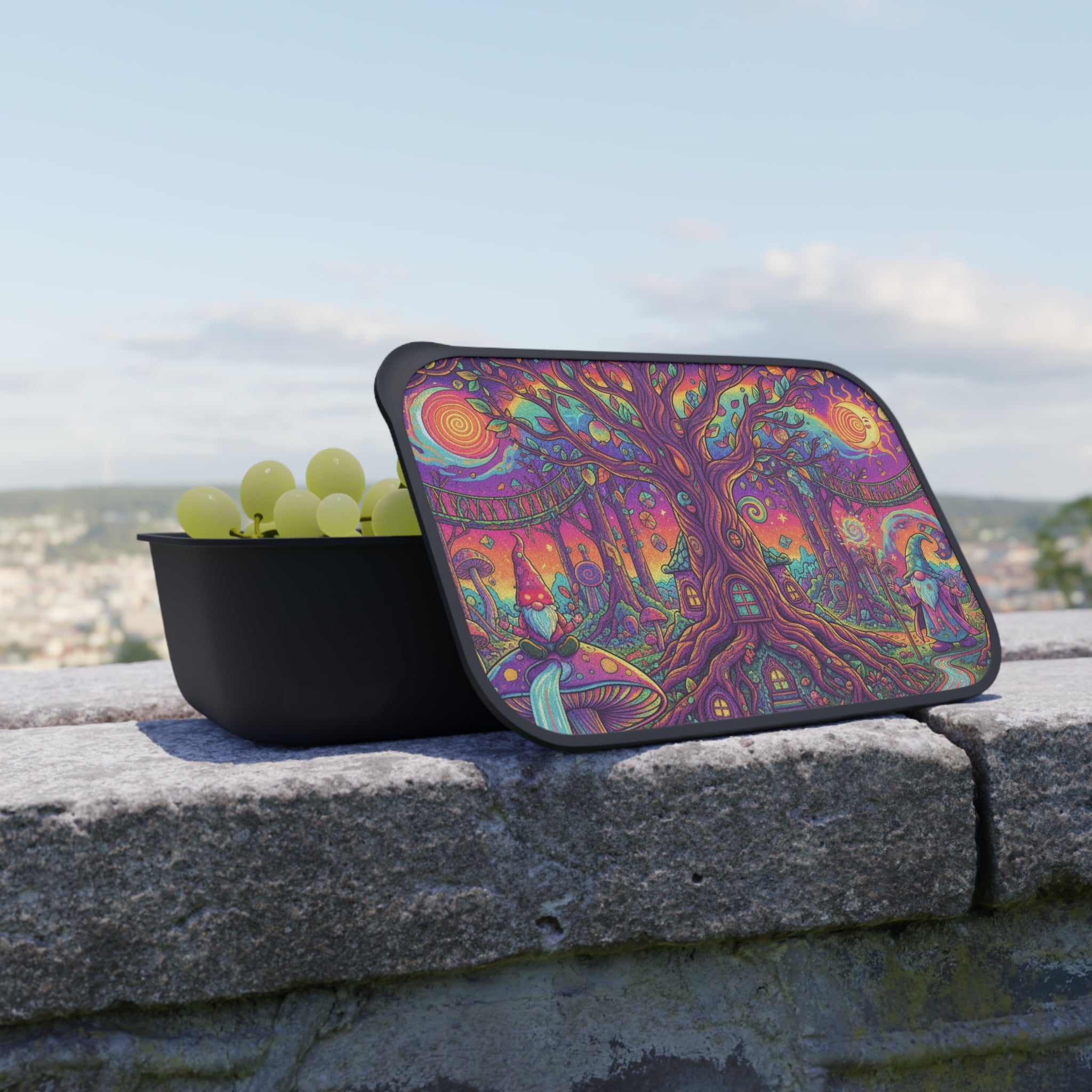 Trippy scene Bento Box with Band and Utensils, Colorful Lunch Container, Eco-Friendly Meal Prep, Gift for Foodies, Nature Lovers