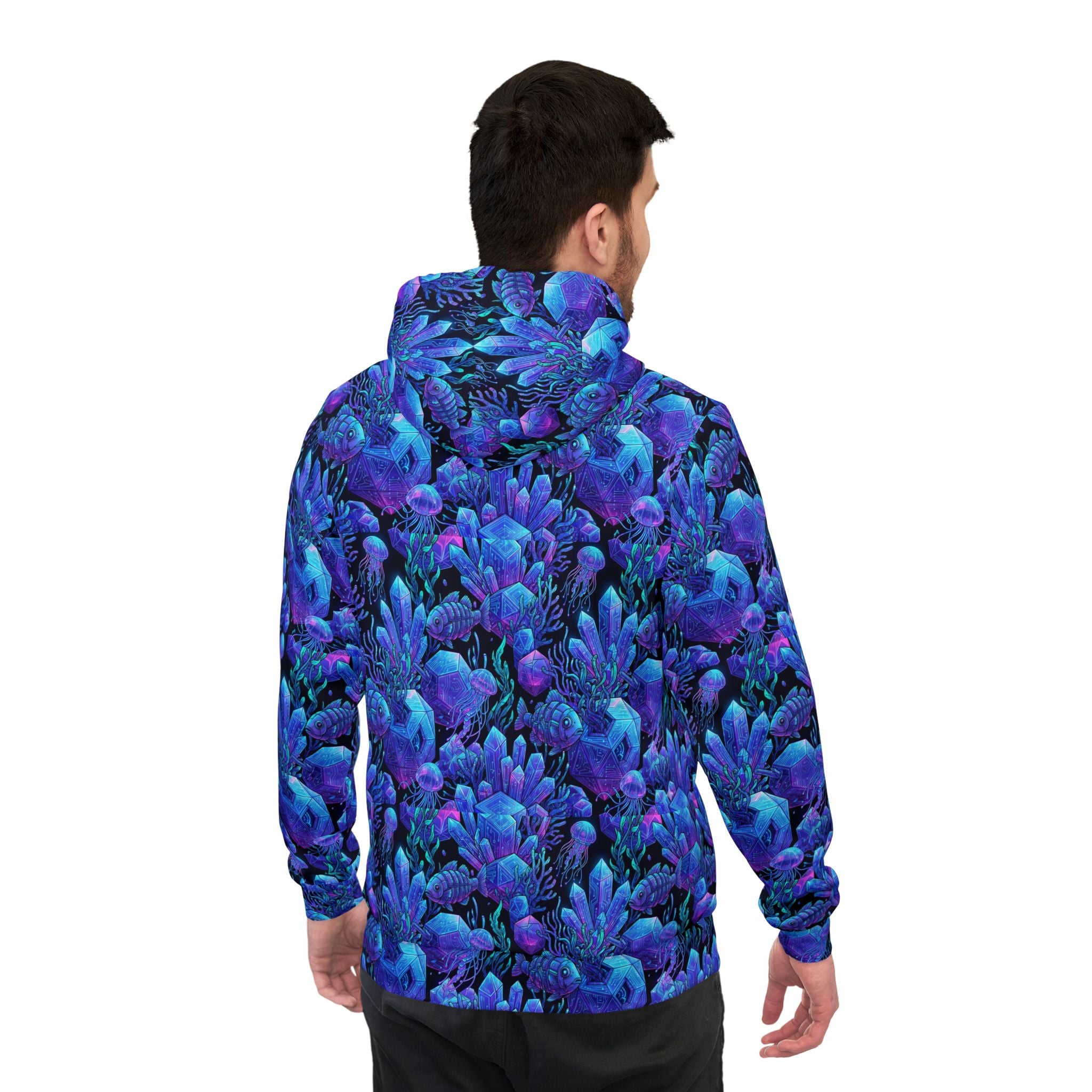 Blue Coral All-Over Print Hoodie — Vibrant Botanical Athletic Hoodie