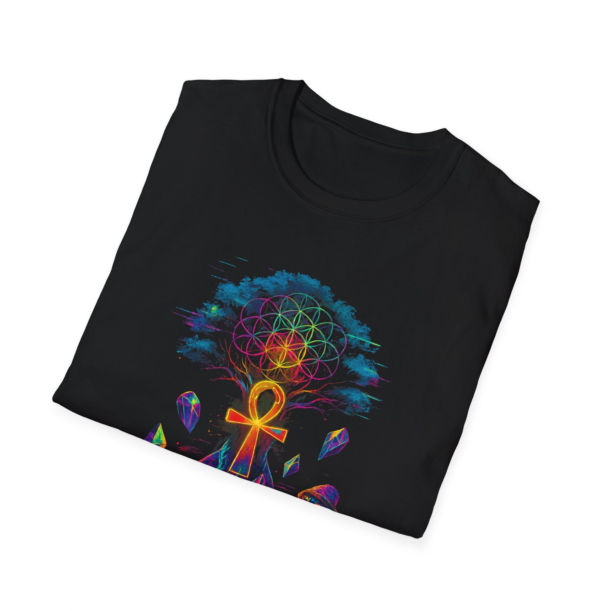 Mystical Geometry T-Shirt | Unisex Softstyle Tee for Spiritual Seekers | Psychedelic Art, Boho Style, Gift for Festivals