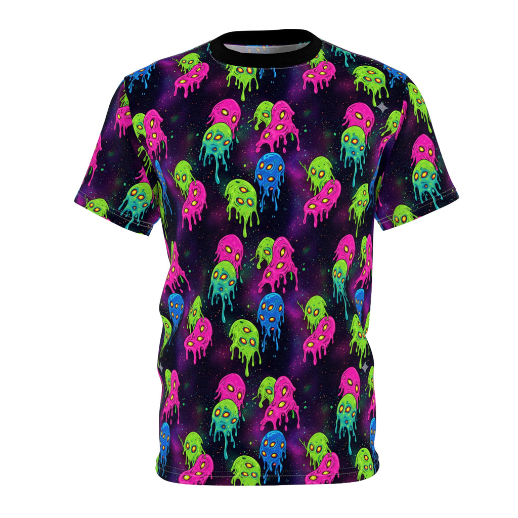 Neon Drip Alien Tee — All-Over Print Graphic T-Shirt