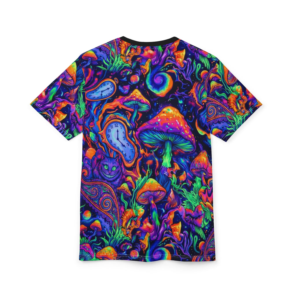 Psychedelic Mushroom All-Over Print Tee — Neon Trippy Fungi Shirt