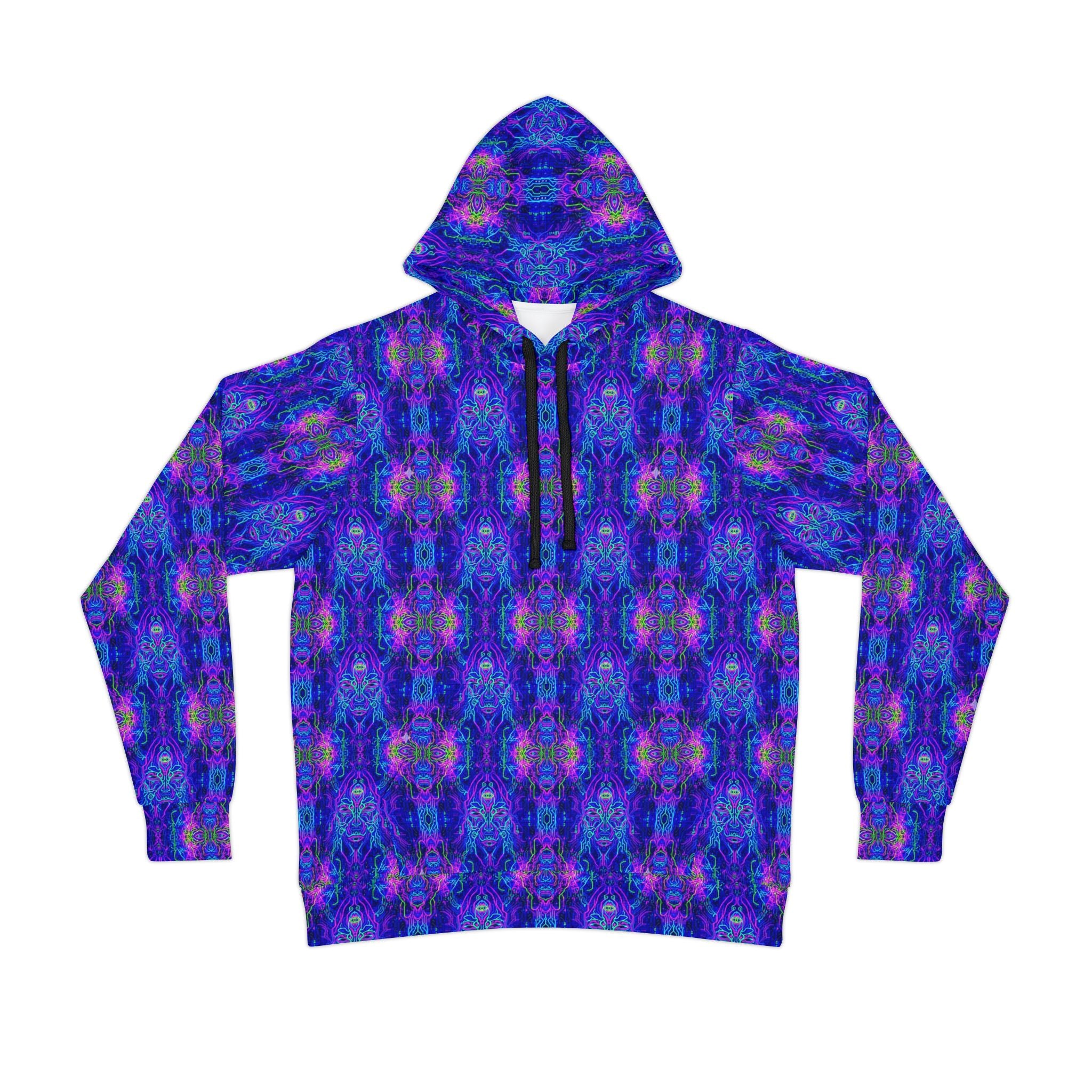 Blue Purple Kaleidoscope Athletic Hoodie — All-Over Print Psychedelic Pattern