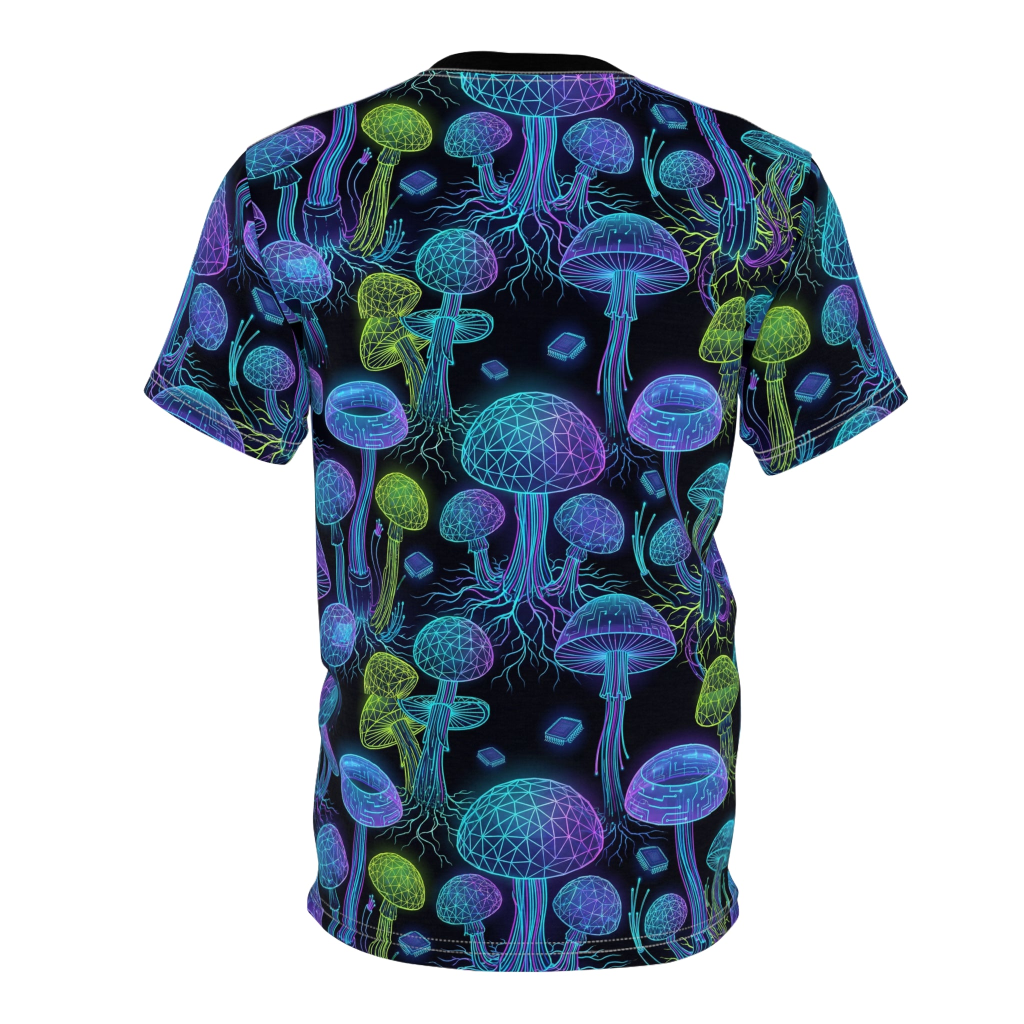 Mushroom Glow Tee — Neon Psychedelic All-Over Print T-Shirt