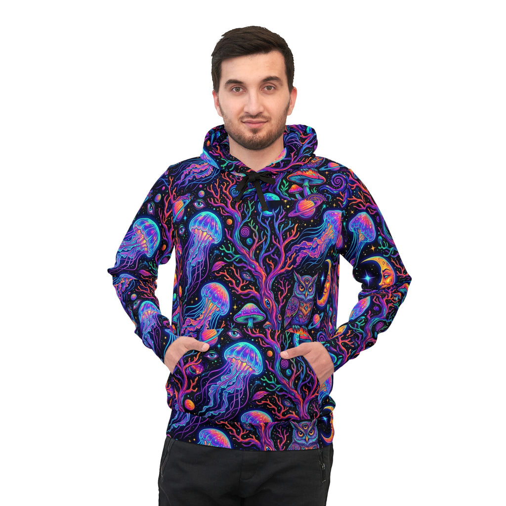 Neon Ocean Dream Athletic Hoodie — Psychedelic Jellyfish & Moon All-Over Print
