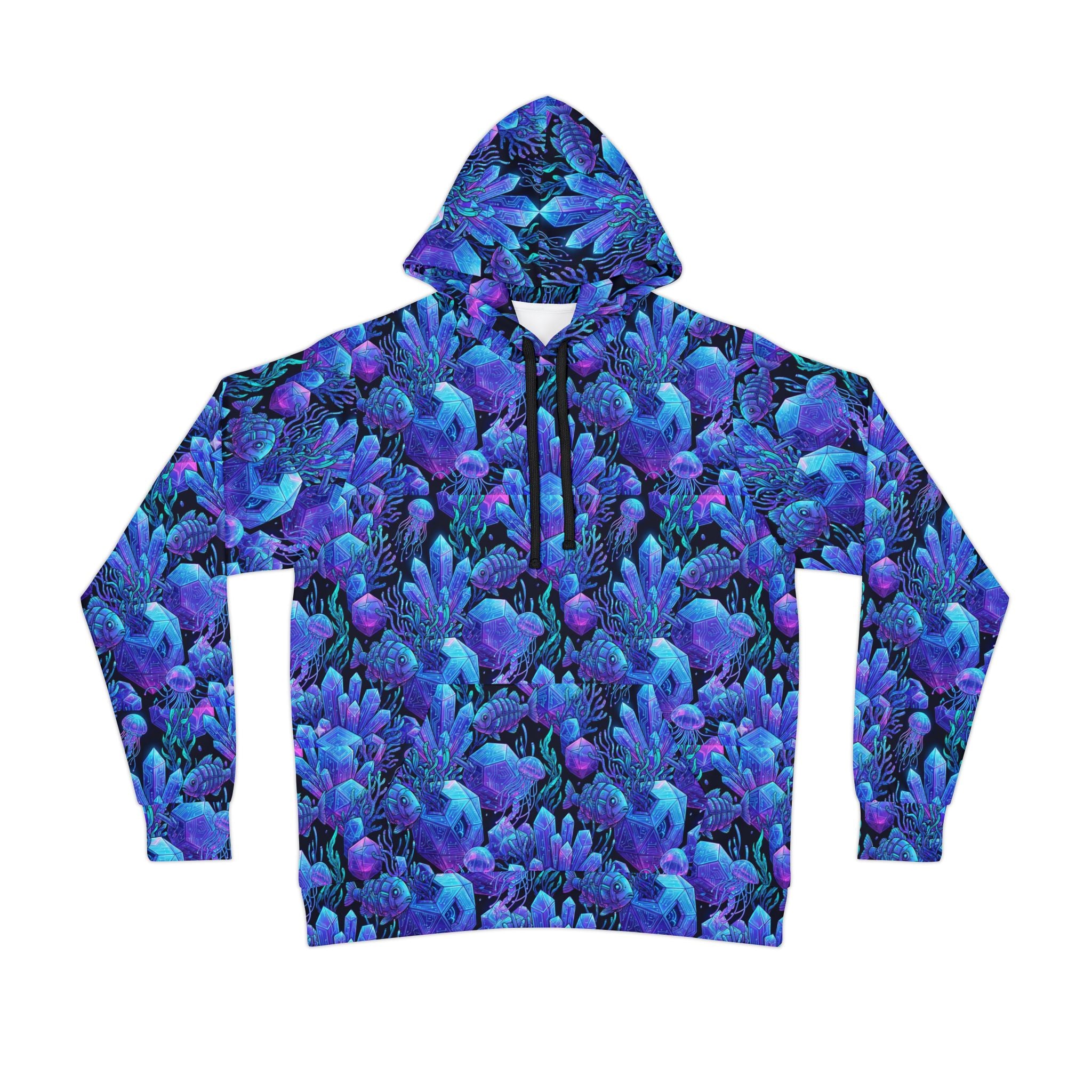 Blue Coral All-Over Print Hoodie — Vibrant Botanical Athletic Hoodie