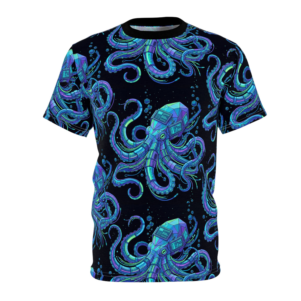 Blue Geometric Octopus All-Over Print Tee