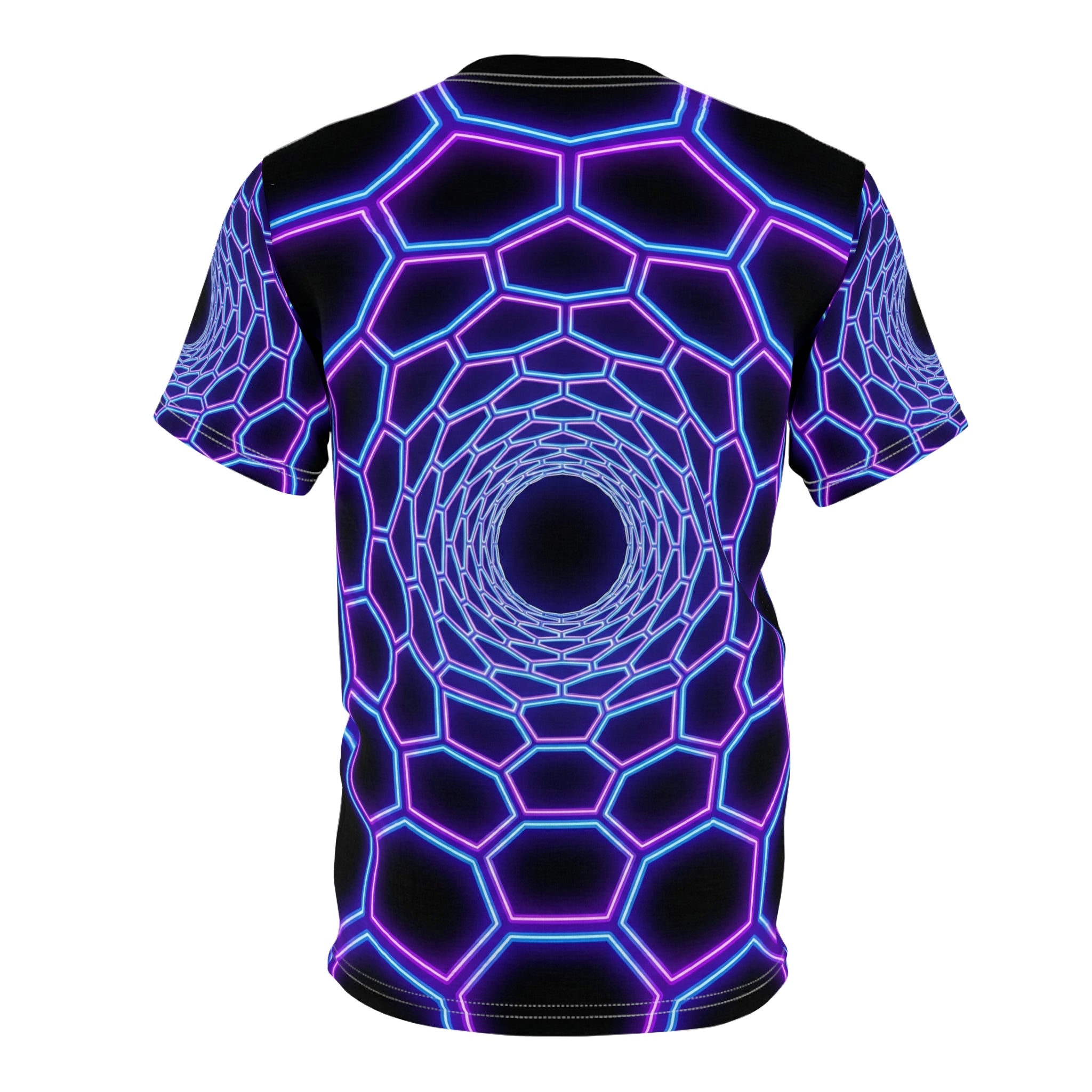 Neon Hex Tunnel Tee — Psychedelic Vortex All-Over Print T-Shirt