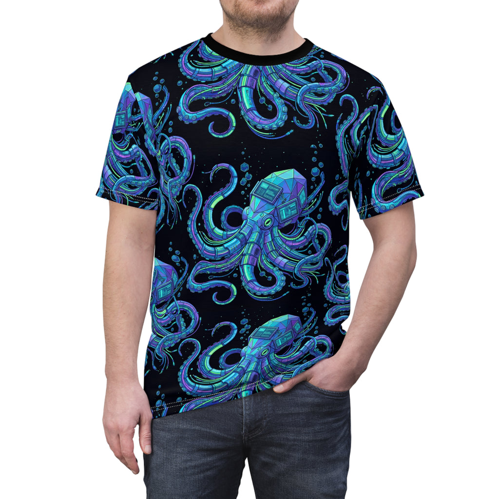 Blue Geometric Octopus All-Over Print Tee