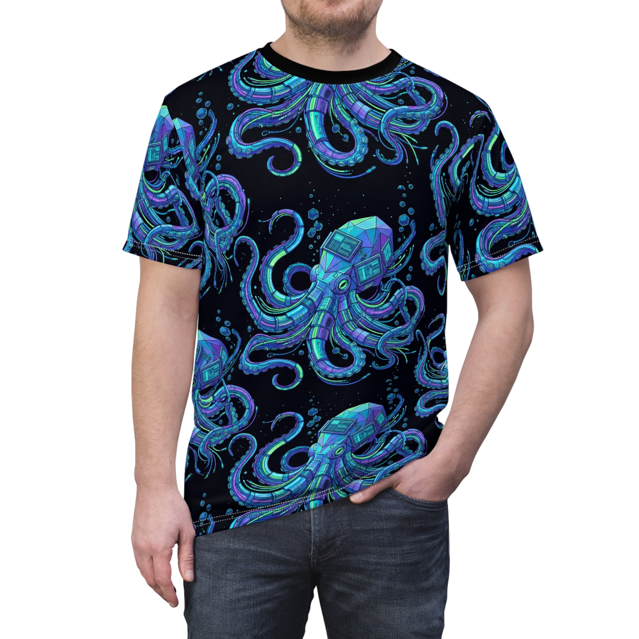 Blue Geometric Octopus All-Over Print Tee