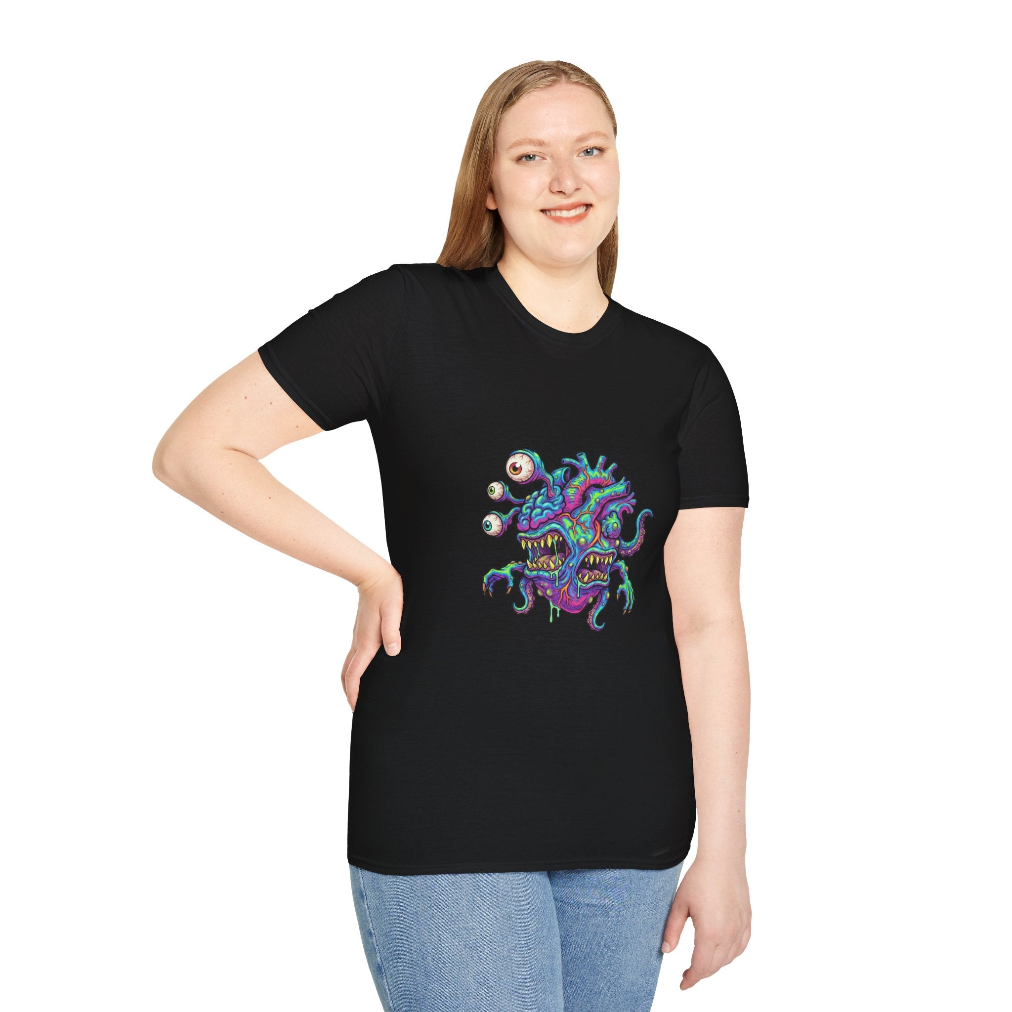 Monstrous Beholder Graphic T-Shirt — Neon D20 Fantasy RPG Monster Tee