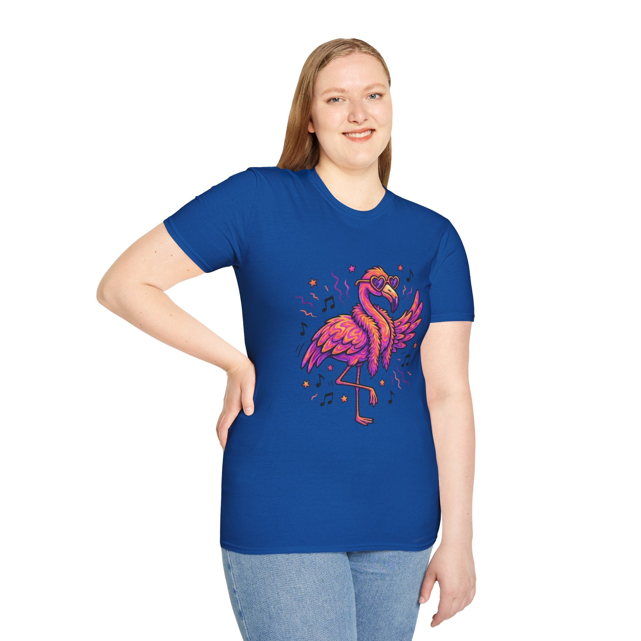Neon Pink Flamingo Graphic T-Shirt — Retro 80s Vibe Casual Tee