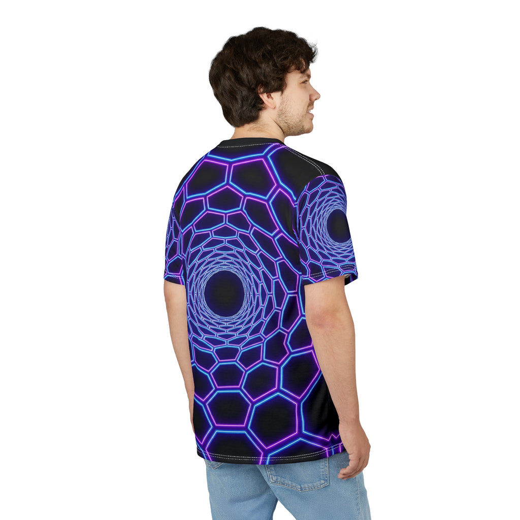 Neon Hex Tunnel Tee — Psychedelic Vortex All-Over Print T-Shirt