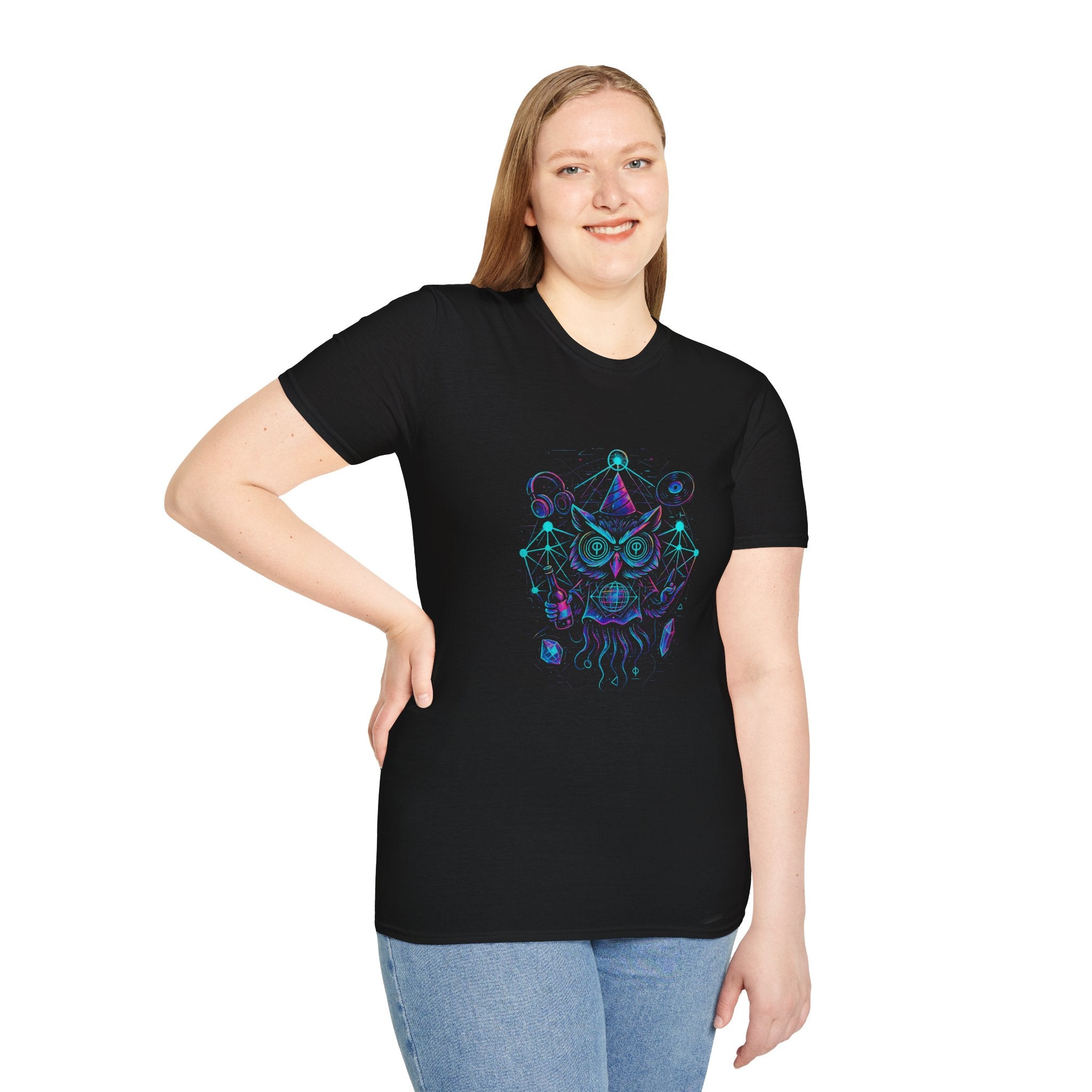 Mystic Owl Graphic T-Shirt, Hipster Tee, Unisex Casual Wear, Ideal Gift for Nature Lovers, Festival Apparel, Unique Birthday Present