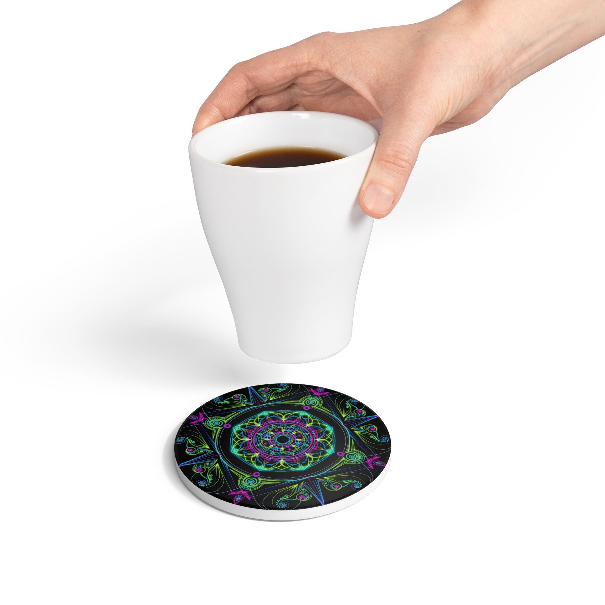 Vibrant Mandala Ceramic Coaster Set | Colorful Home Decor, Drinkware Mat, Unique Gift for Friends, Meditation Vibe, Party Accent