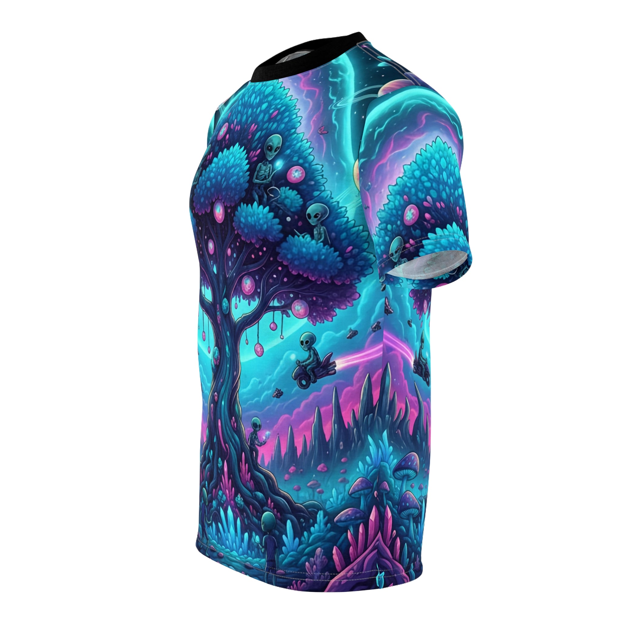 Cosmic Tree Unisex Cutting-Edge Tee – Vibrant AOP Design for Nature Lovers and Dreamers