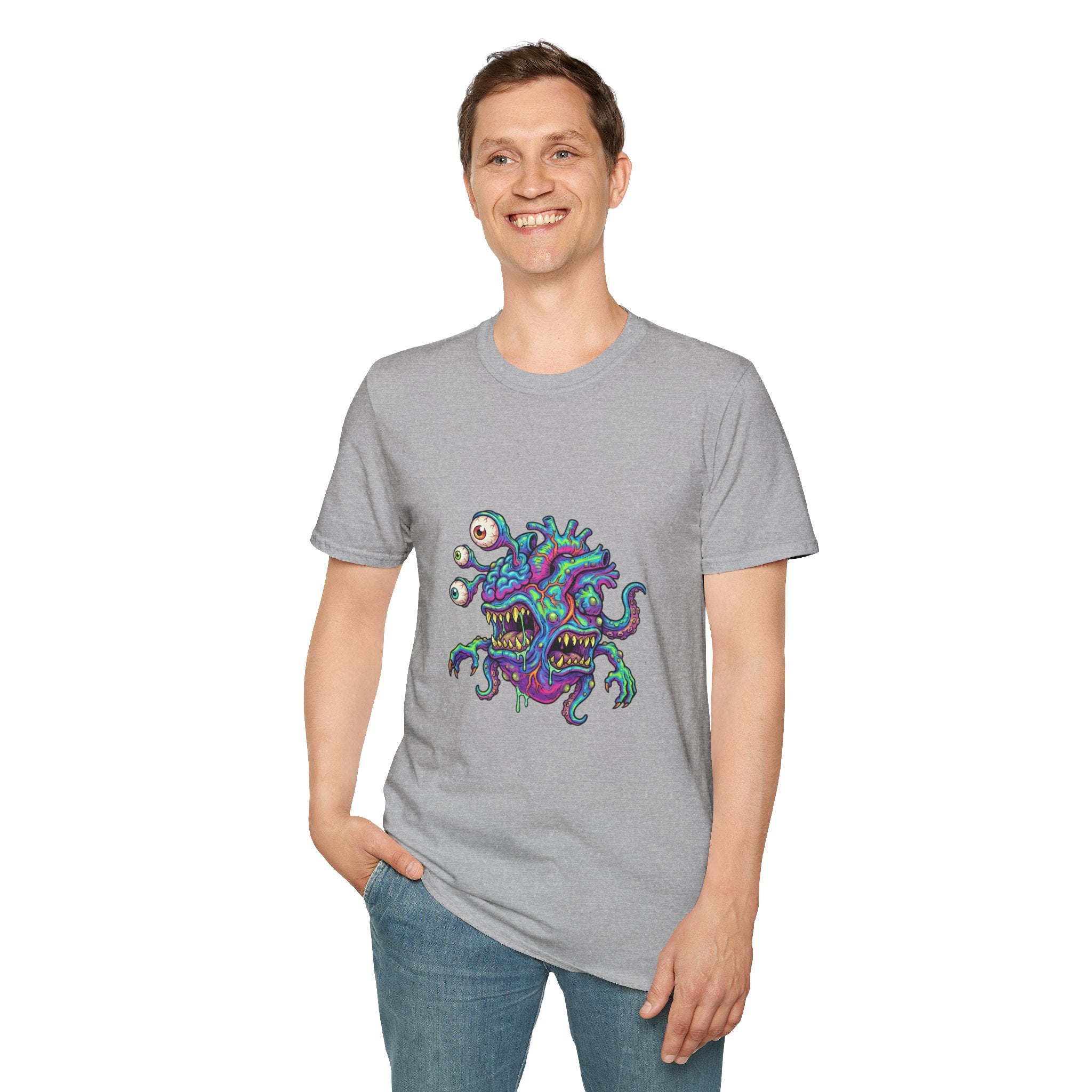 Monstrous Beholder Graphic T-Shirt — Neon D20 Fantasy RPG Monster Tee