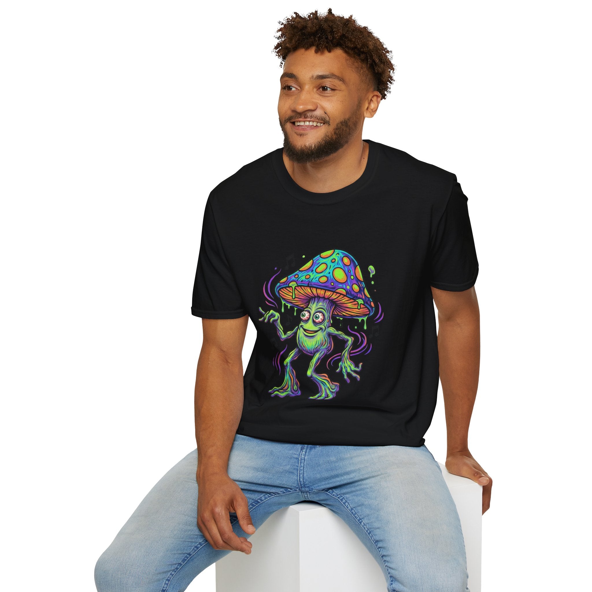 Psychedelic Mushroom Monster T-Shirt — Neon Trippy Fungi Graphic Tee