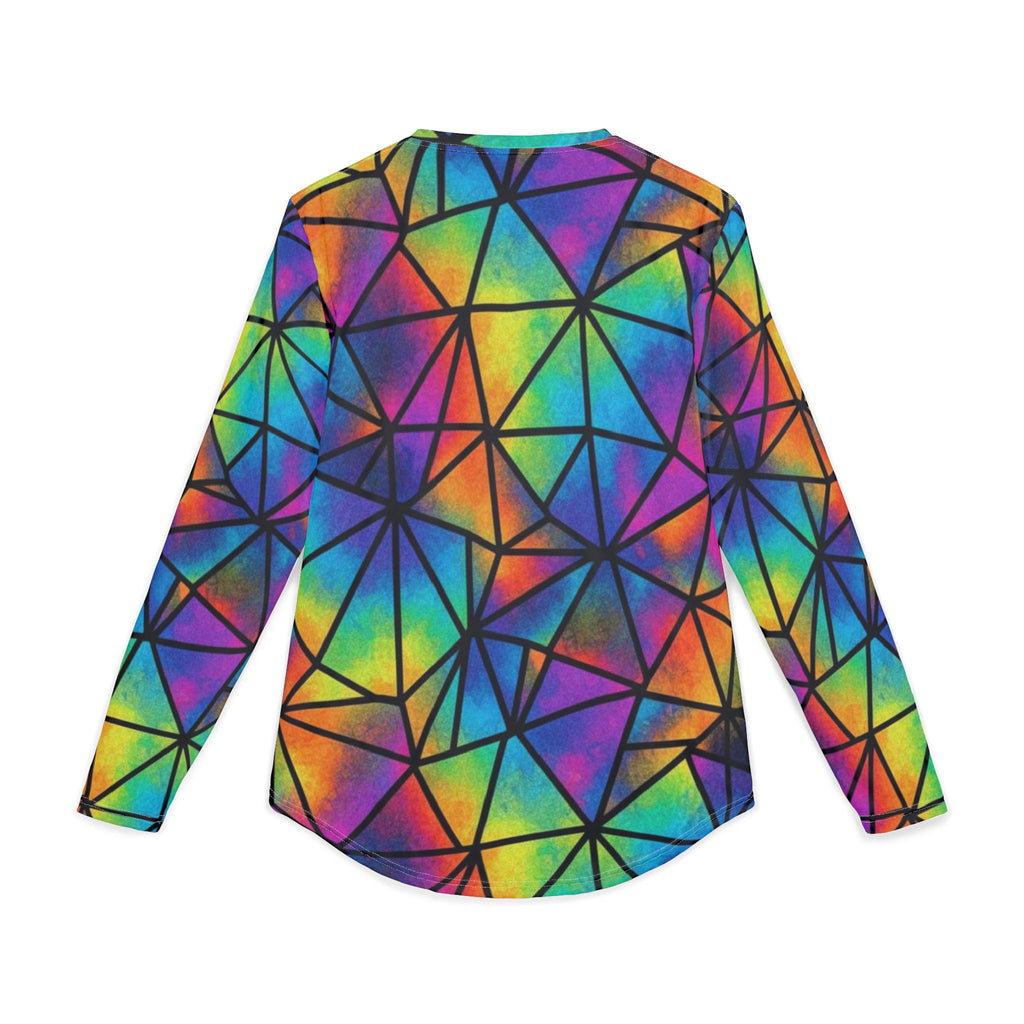 Men's Rainbow Geometric Long Sleeve UV Shirt — Vibrant Prism All-Over Print