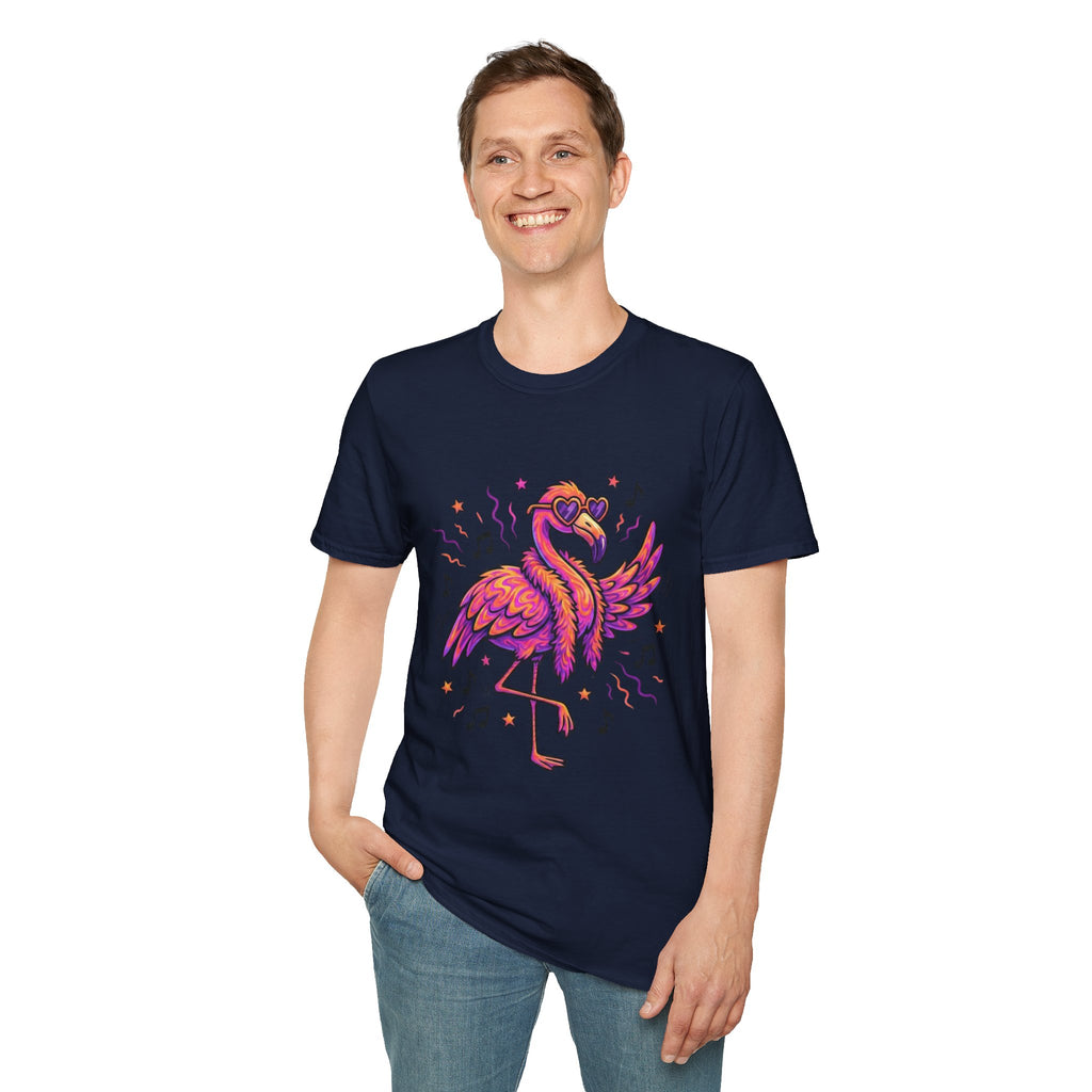 Neon Pink Flamingo Graphic T-Shirt — Retro 80s Vibe Casual Tee
