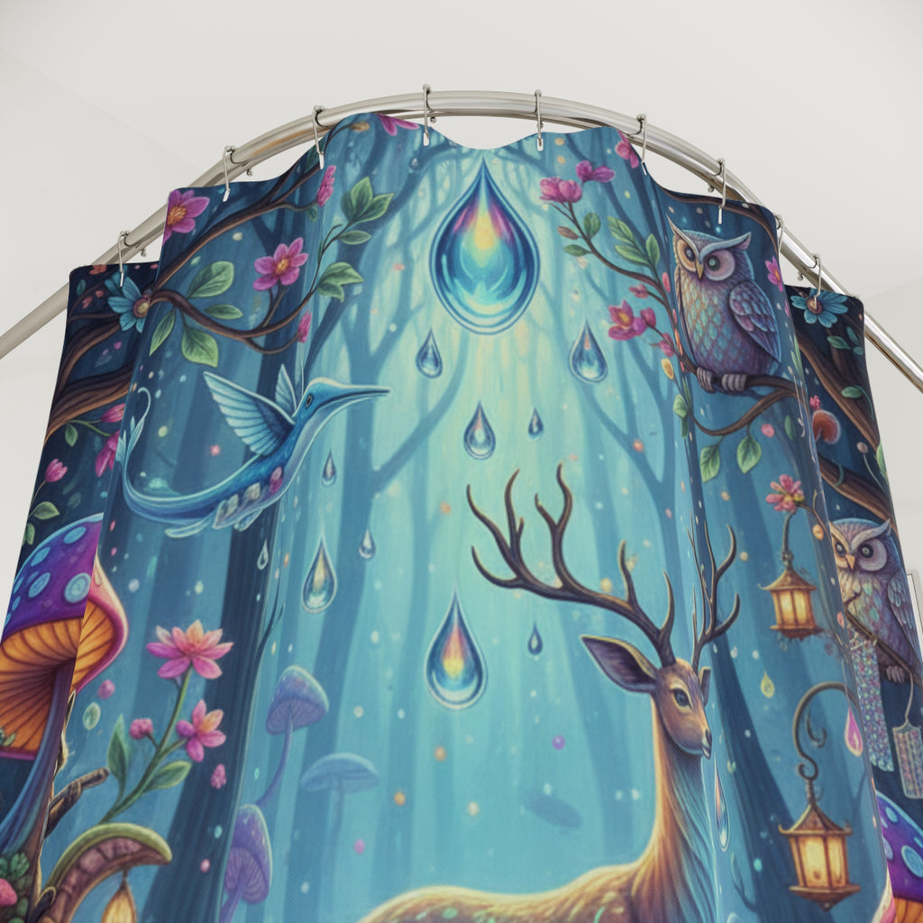 Whimsical Forest Shower Curtain with Enchanted Creatures