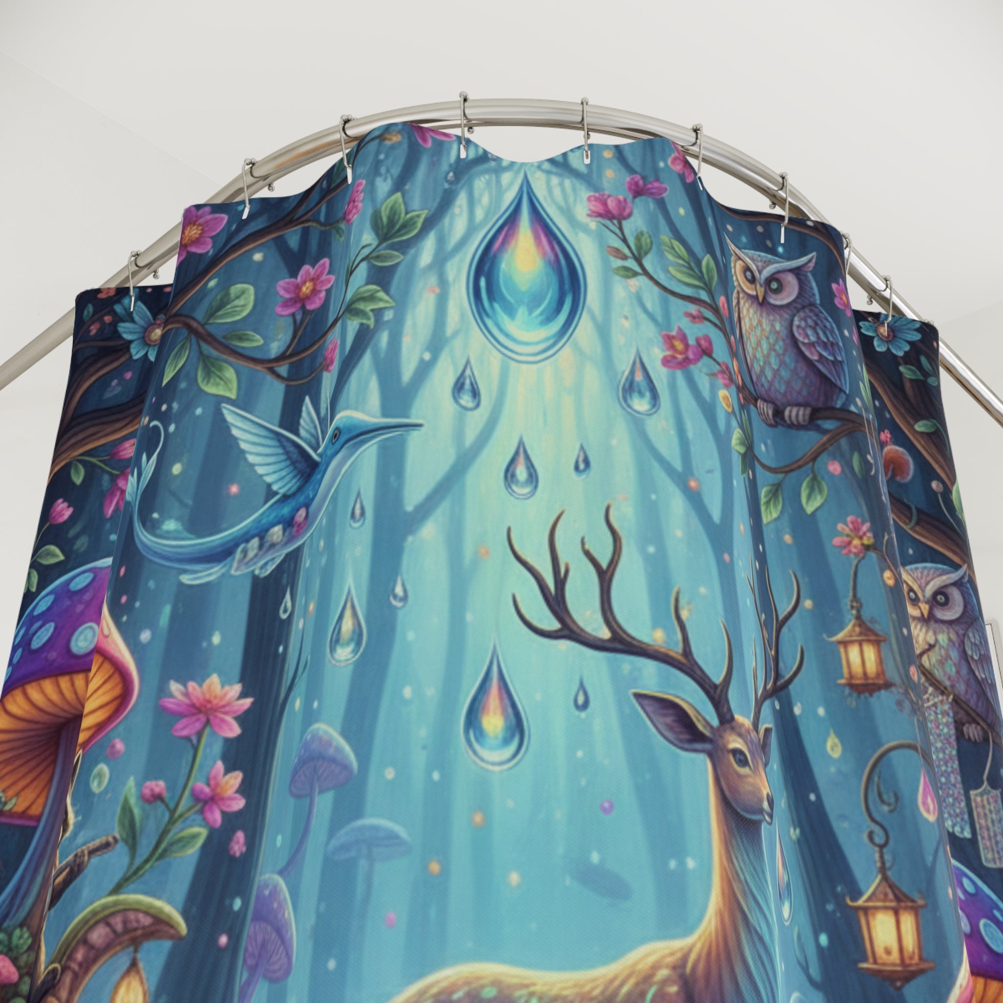 Whimsical Forest Shower Curtain with Enchanted Creatures