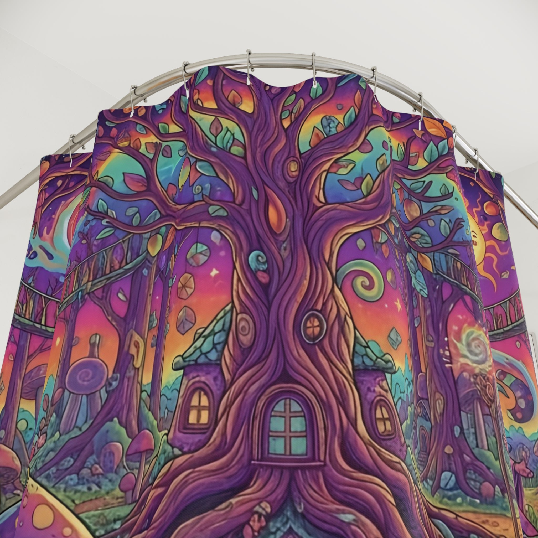 Trippy Forest Shower Curtain, Magical Bathroom Decor