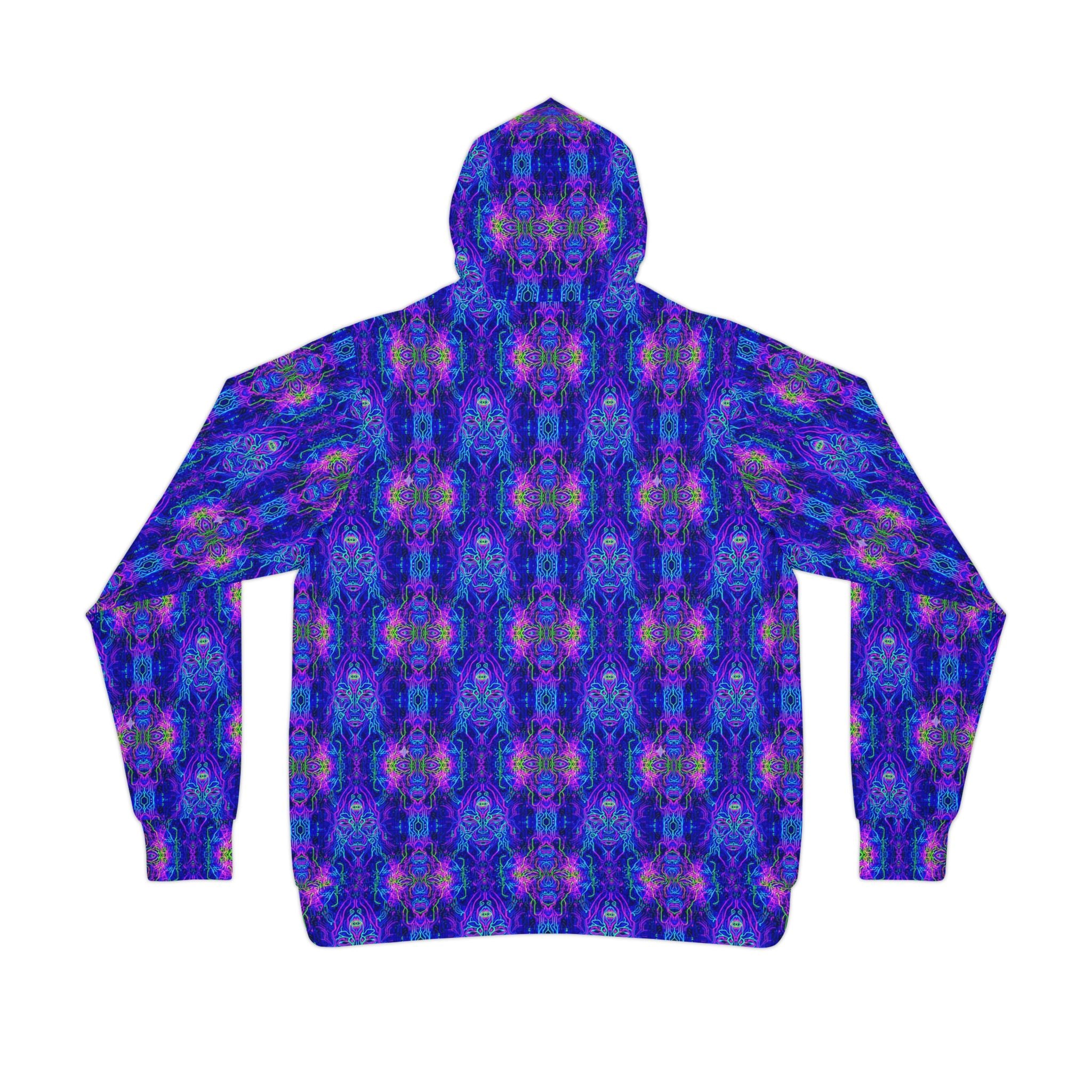 Blue Purple Kaleidoscope Athletic Hoodie — All-Over Print Psychedelic Pattern
