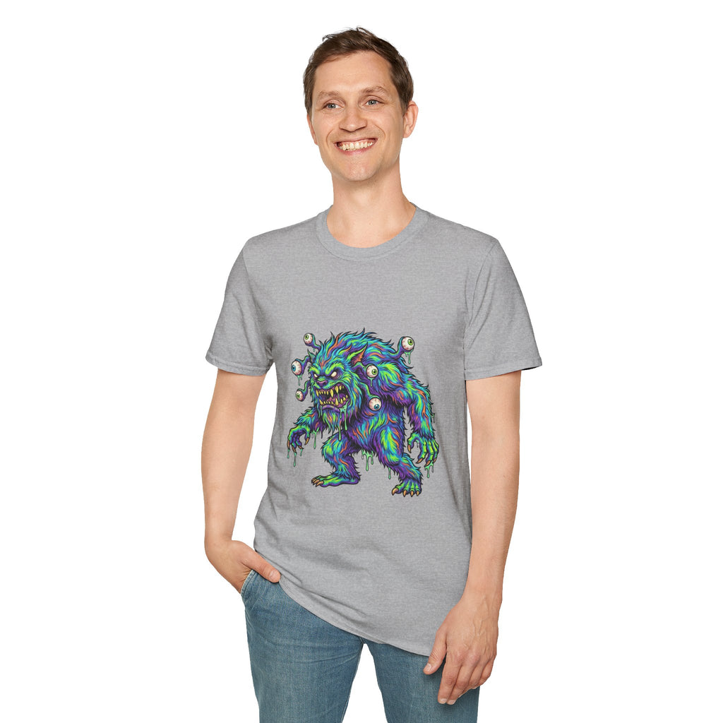 Monster Graphic T-Shirt — Neon Cyclops Beast Horror Tee