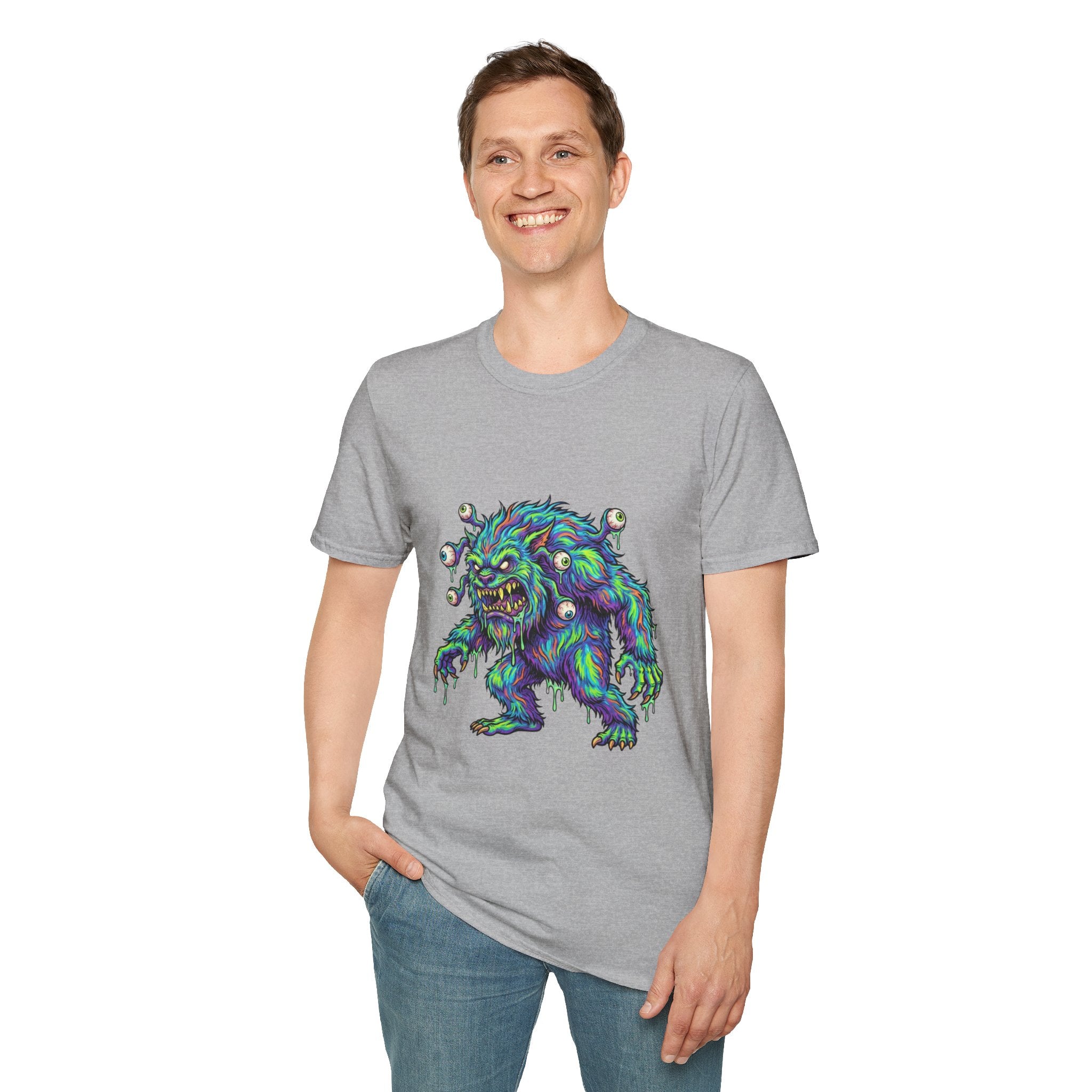 Monster Graphic T-Shirt — Neon Cyclops Beast Horror Tee