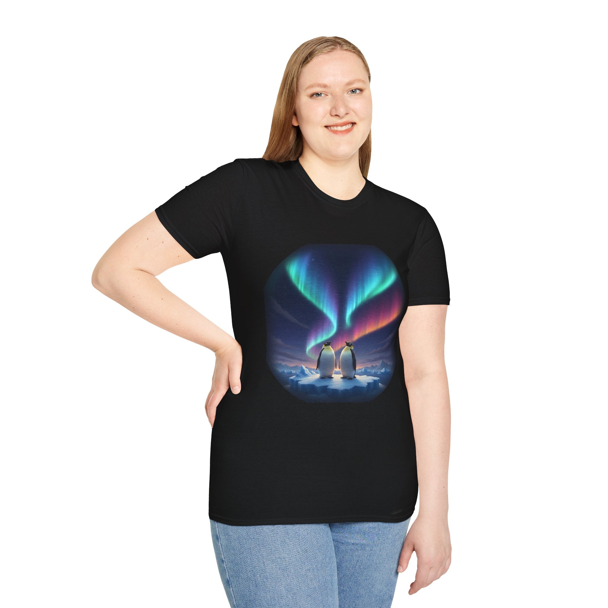 Aurora Penguin T-Shirt, Art Tee, Nature Lover Gift, Casual Wear, Summer Outfit, Animal Graphic Shirt