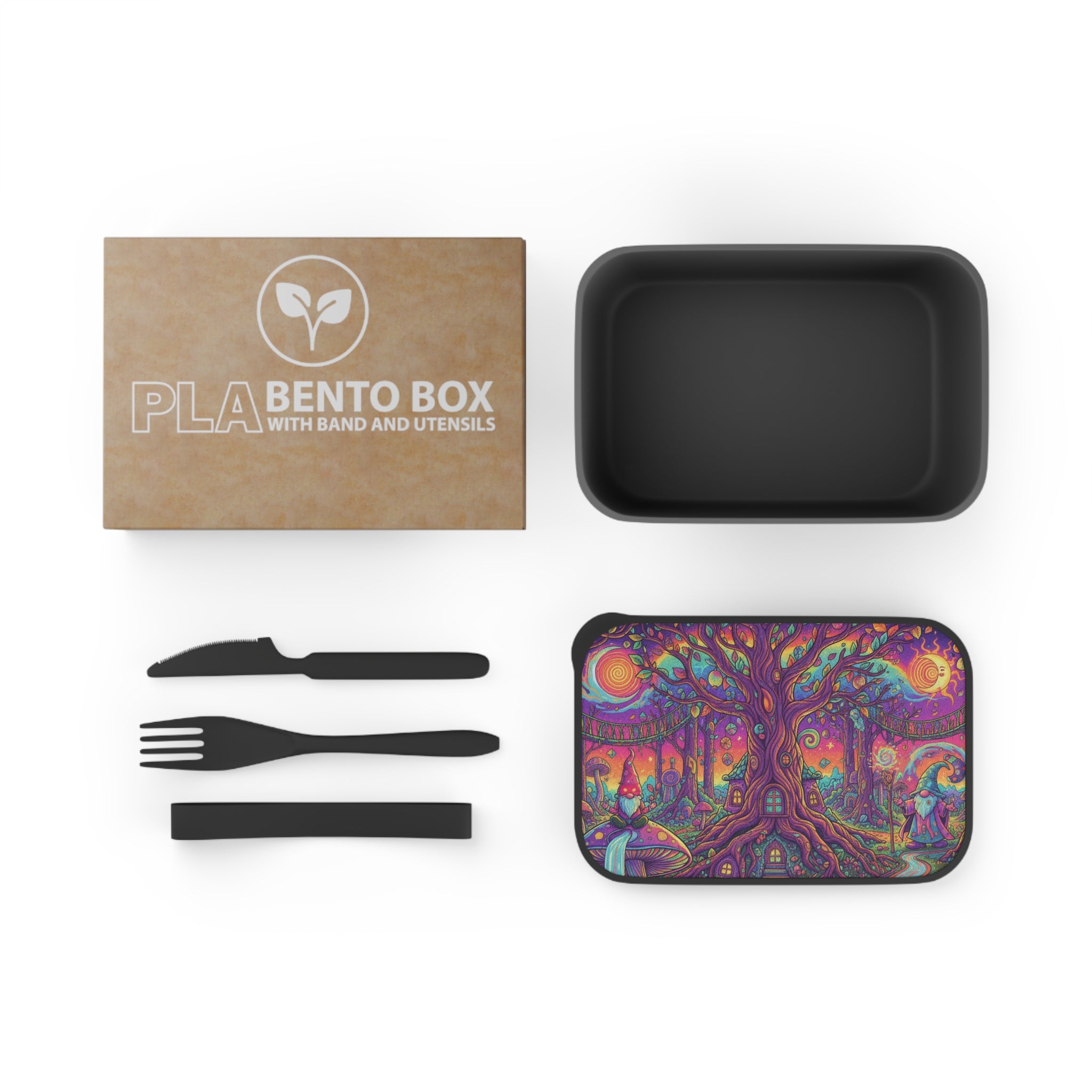 Trippy scene Bento Box with Band and Utensils, Colorful Lunch Container, Eco-Friendly Meal Prep, Gift for Foodies, Nature Lovers