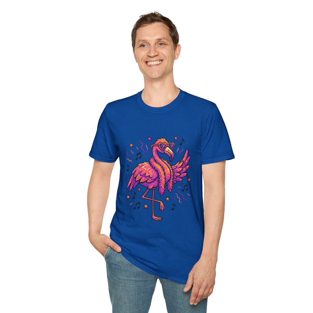 Neon Pink Flamingo Graphic T-Shirt — Retro 80s Vibe Casual Tee