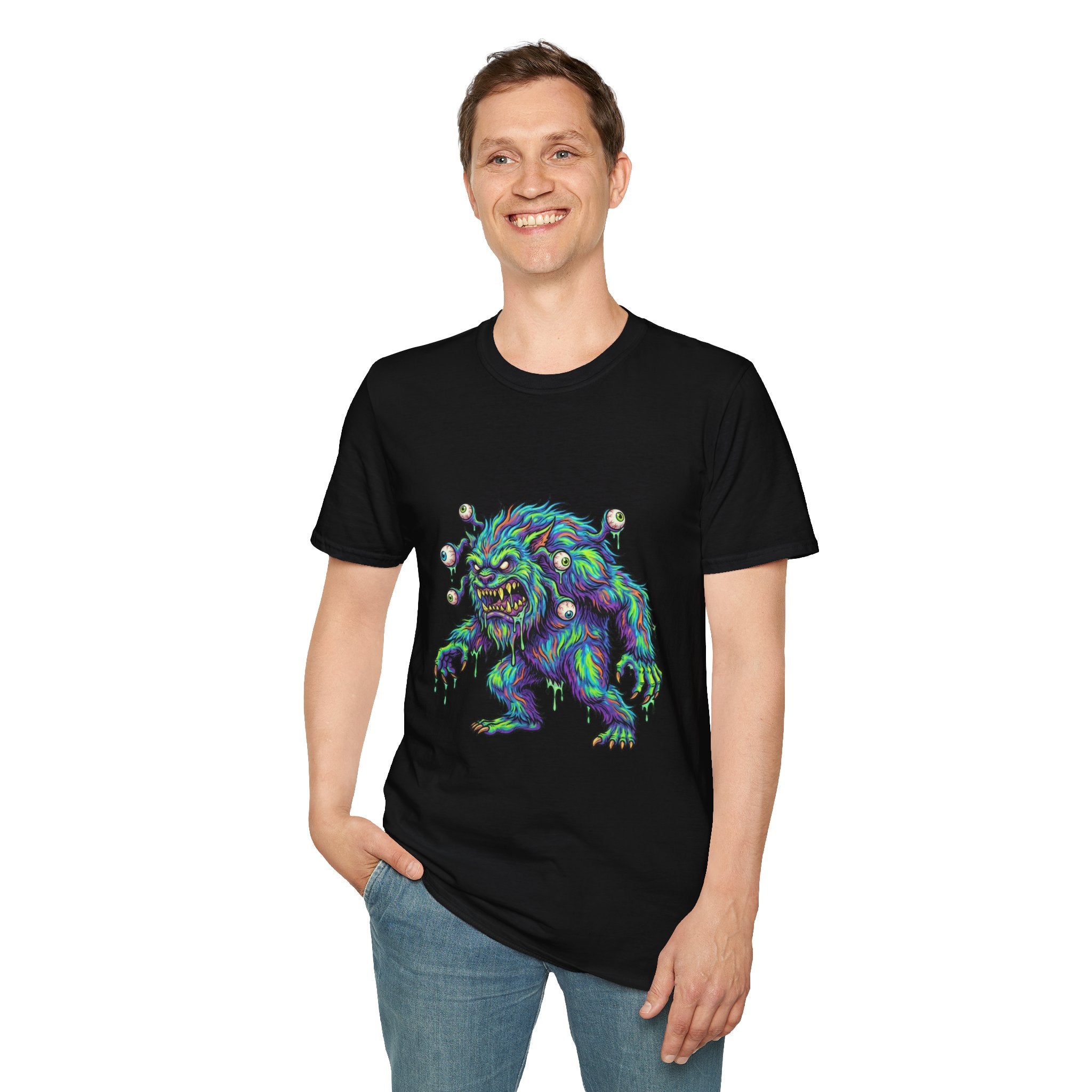 Monster Graphic T-Shirt — Neon Cyclops Beast Horror Tee